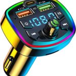 Car MP3 Player Bluetooth 5.0 FM Bluetooth Transmitter w/2 USB Charger and PD QC Interface Wireless FM Modulator w/ Built-in Mic and CVC Technology Car Radio Adapter for for Smart Phone